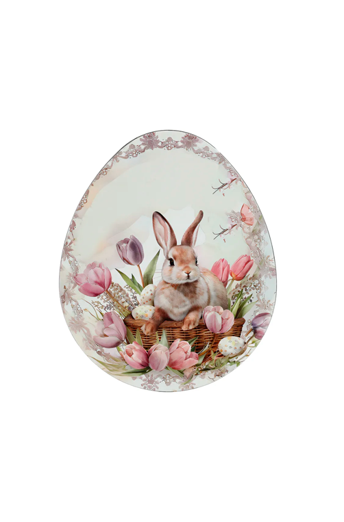 Sousplat Oval Estampado de Coelho Rosa e Lilás