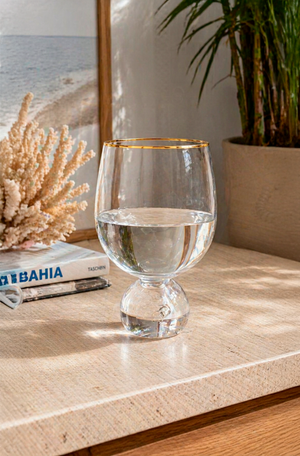 Taça de Água Bubble Transparente com Filete Dourado 500ml