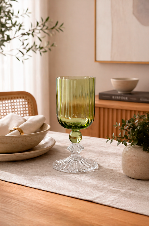 Taça de Água Canelada Verde em Vidro 350ml