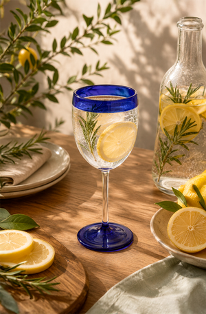 Conjunto de Taças com Detalhe Azul em Vidro Borossilicato 280ml 6 Peças