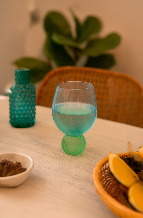 Taça Bubble Glass Esfera Azul e Verde 480ml