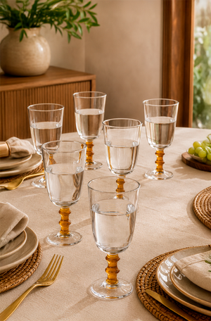 Conjunto Taças de Água Bamboo Âmbar em Vidro 320ml 6 Peças
