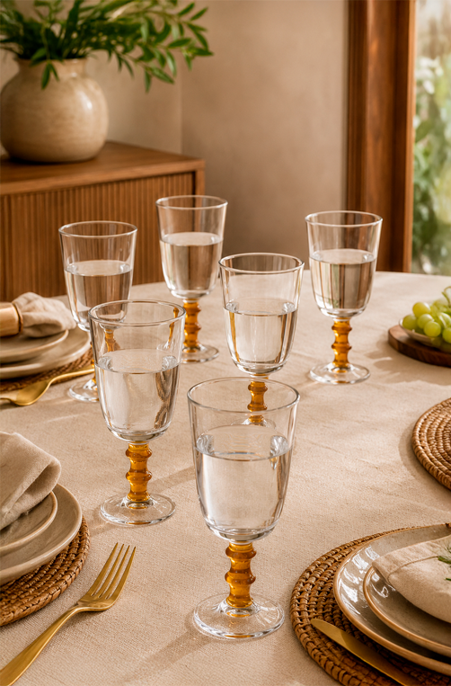 Conjunto Taças de Água Bamboo Âmbar em Vidro 320ml 6 Peças