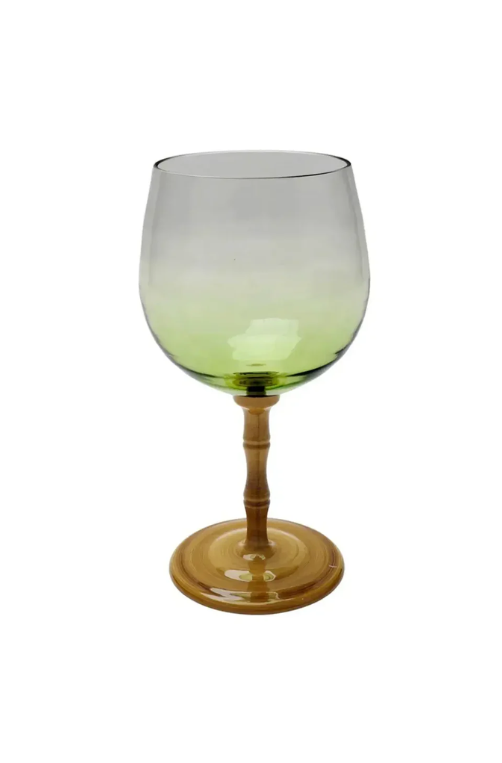 Taça Acrilico Verde com base Bambu 440ml