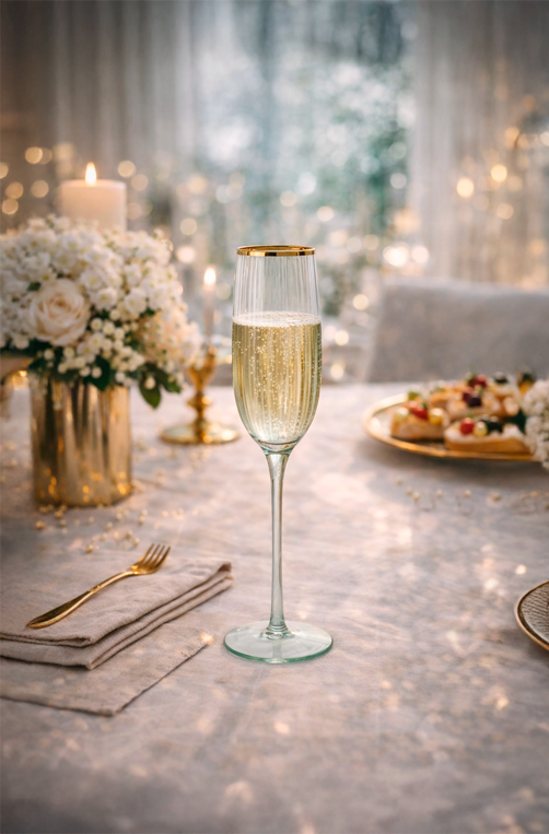 Taça para Champanhe Carter Verde com Borda Dourada 250ml