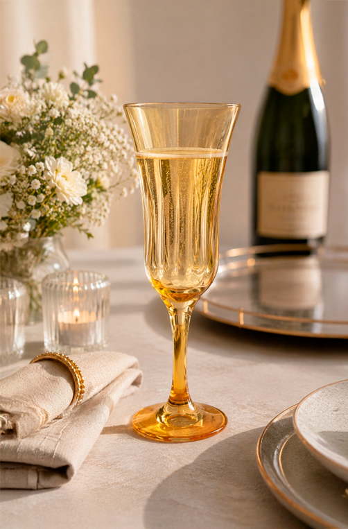 Taça de Champanhe Lírio Gold Âmbar em Vidro 180ml