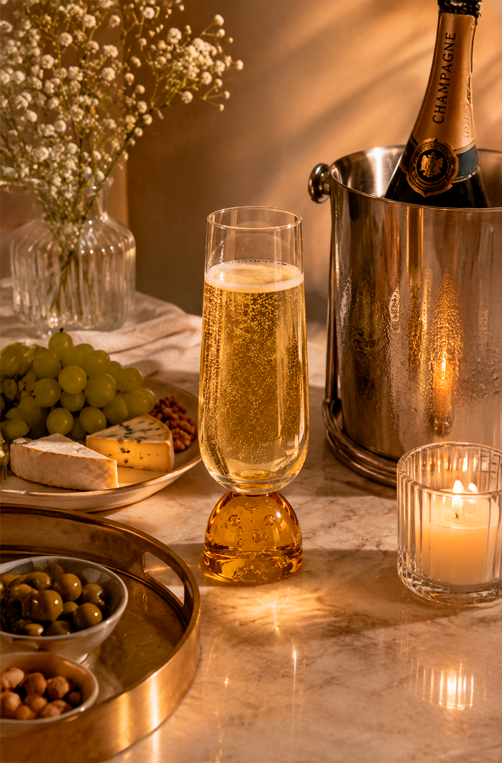 Taça de Champanhe Meia Lua Bubble Âmbar em Vidro 260ml