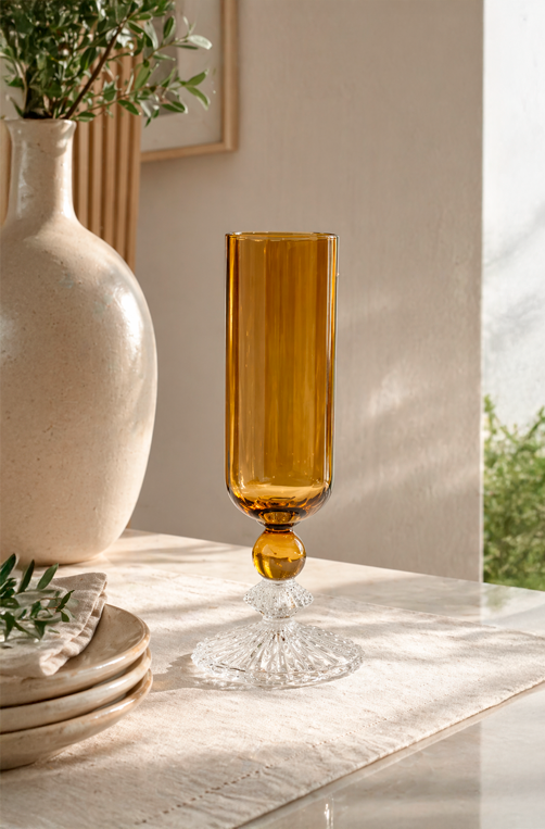 Taça de Champanhe Canelada Âmbar em Vidro 200ml