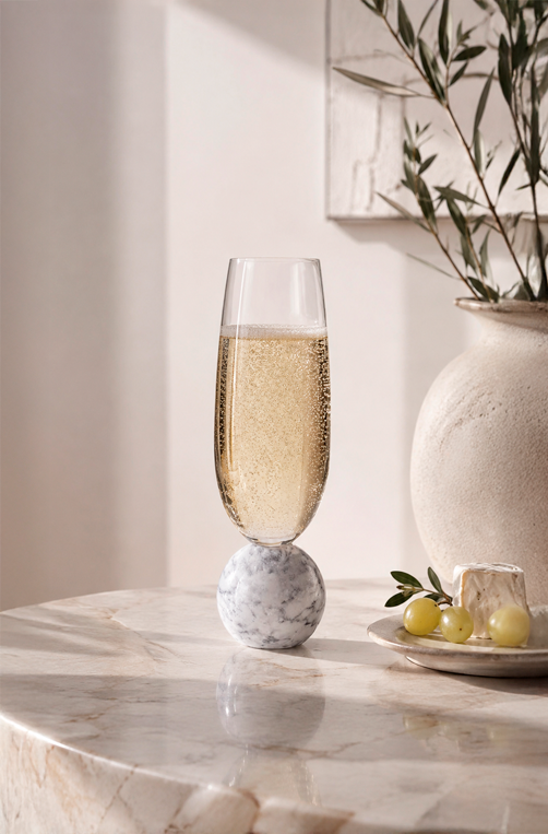 Conjunto de Taças de Champanhe com Base de Mármore Branco 210ml 2 Peças