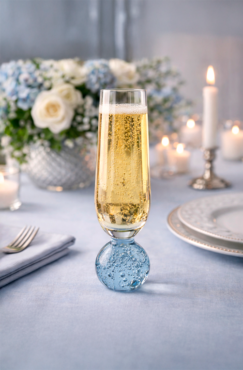 Taça de Champanhe Bubble Orbe Marinha de Vidro 300ml