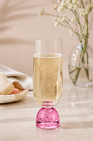 Taça de Champanhe Meia Lua Bubble Rosa em Vidro 260ml