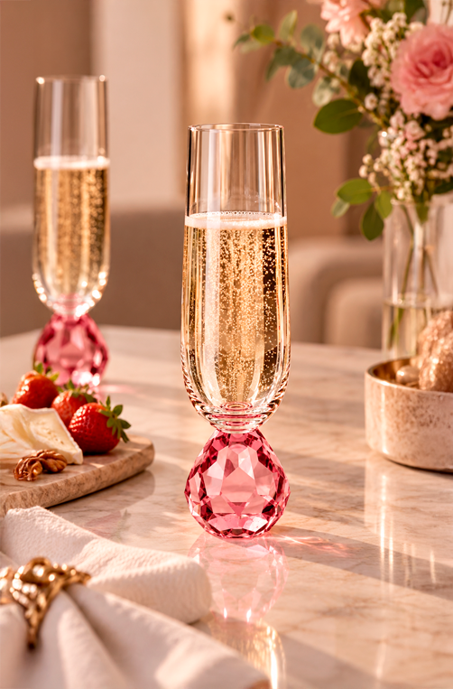 Taça de Champanhe Topazio Rosa em Vidro 260ml