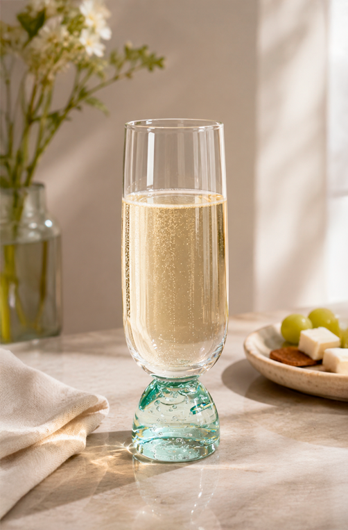 Taça de Champanhe Meia Lua Bubble Verde em Vidro 260ml
