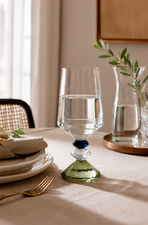 Conjunto de Taças de Água Diamond com Esfera Verde e Azul em Cristal 595ml 6 Peças