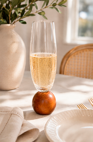 Conjunto de Taças de Champanhe com Base de Madeira em Crista Ecológico 210ml 6 Peças