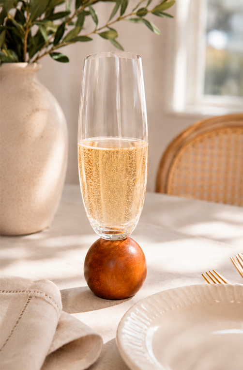 Conjunto de Taças de Champanhe com Base de Madeira em Crista Ecológico 210ml 6 Peças