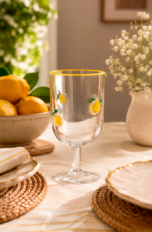 Taça de Vinho com Estampa de Limão Siciliano em Cristal 360ml