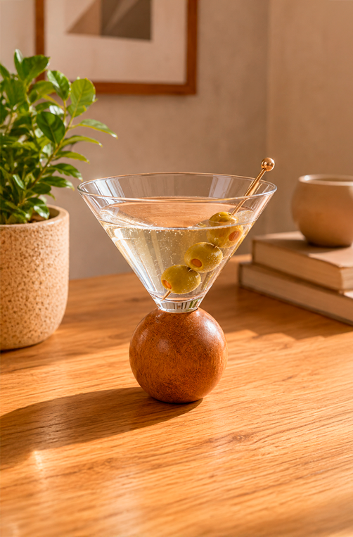Conjunto de Taça de Martini com Base de Madeira em Crista Ecológico 270ml 6 Peças