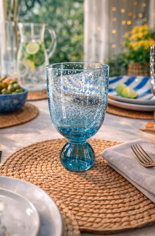 Taça de Água Bubble com Bolhas Azul em Acrílico 360ml