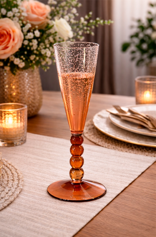 Taça de Champanhe com Bolhas Laranja em Acrílico 290ml