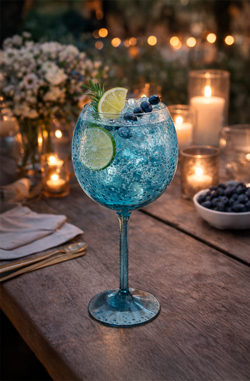 Taça para Drink com Bolhas Azul em Acrílico 440ml