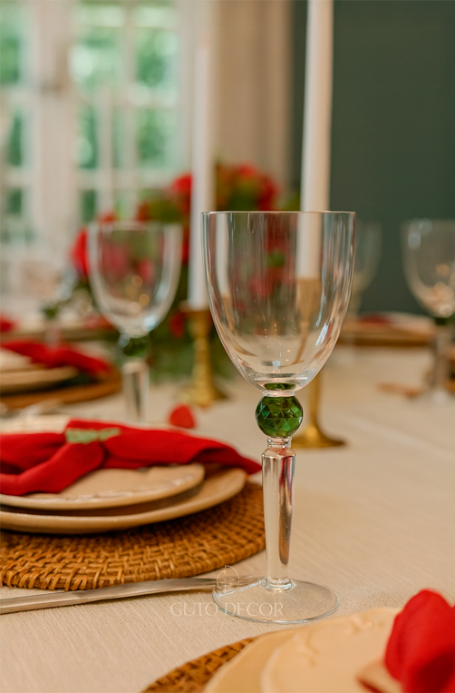 Conjunto de 6 Taças Detalhe Esfera Verde e Transparente 470ml