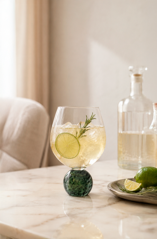 Conjunto de Taças de Gin com Base de Mármore Verde 640ml 2 Peças