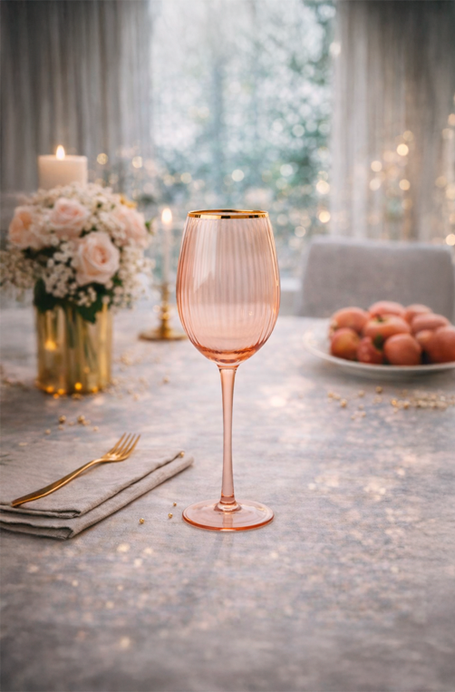 Taça para Vinho Higgins Rose com Borda Dourada 450ml