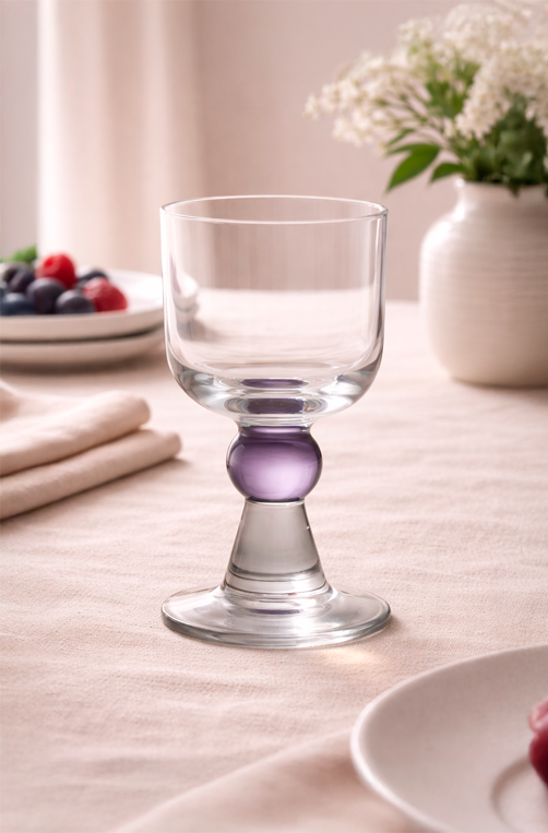 Taça Jade com Esfera Lilás no Pé em Vidro 210ml