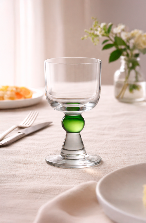 Taça Jade com Esfera Verde no Pé em Vidro 210ml