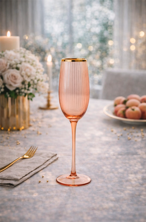 Taça para Champanhe Labraz Salmão com Borda Dourada 250ml
