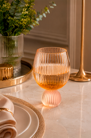 Taça de Água Laranja com Base Rose em Vidro 460ml