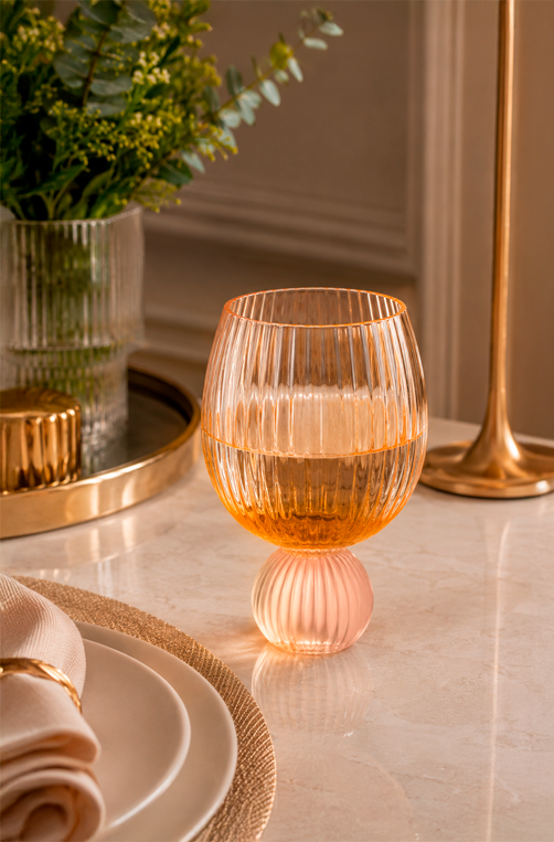 Taça de Água Laranja com Base Rose em Vidro 460ml