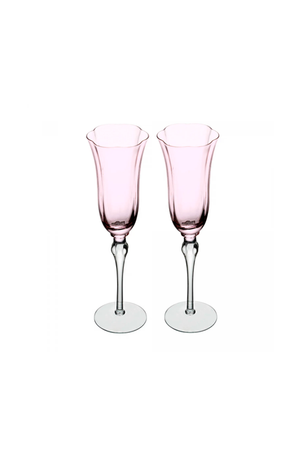 Conjunto 2 Taças de Champagne Lily Rosa e Cinza de Vidro 200ml