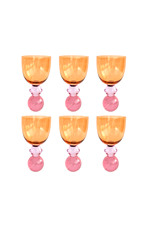Conjunto de Taças Órbita Âmbar com Base Rosa e Roxo em Cristal 360ml 6 Peças