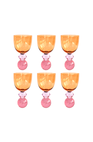 Conjunto de Taças Órbita Âmbar com Base Rosa e Roxo em Cristal 360ml 6 Peças
