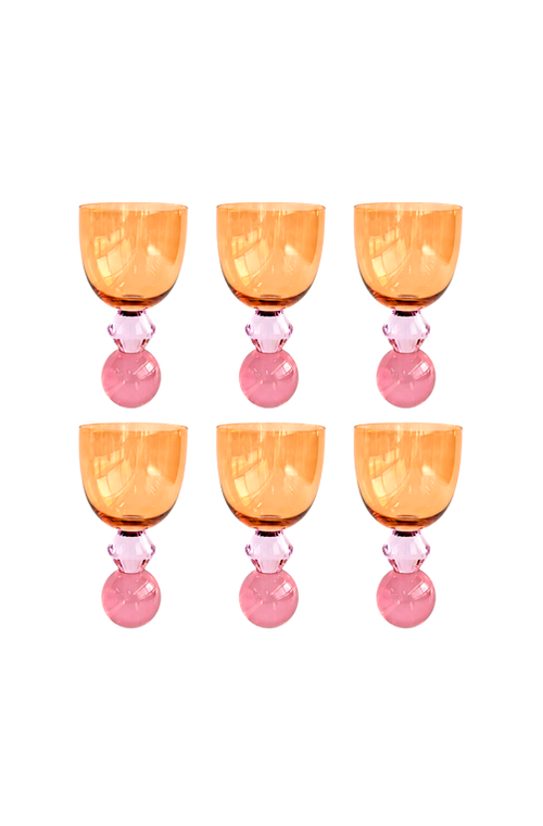 Conjunto de Taças Órbita Âmbar com Base Rosa e Roxo em Cristal 360ml 6 Peças