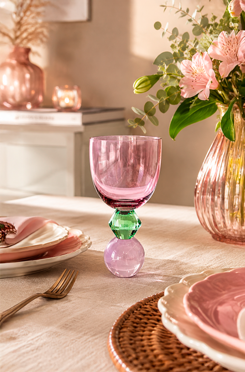 Conjunto de Taças Órbita Roxo com Base Verde e Rosa em Cristal 360ml 6 Peças