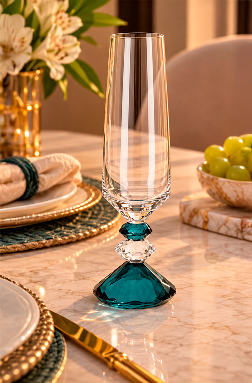 Conjunto de Taça de Champanhe Sandy Azul em Vidro 300ml 6 Peças