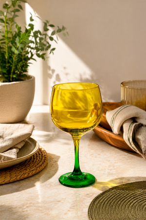 Taça Bicolar Verde e Amarela em Vidro 400ml