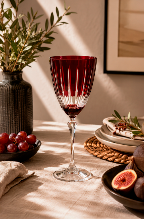Taça de Vinho Elizabeth Lapidado Vermelha em Cristal 350ml