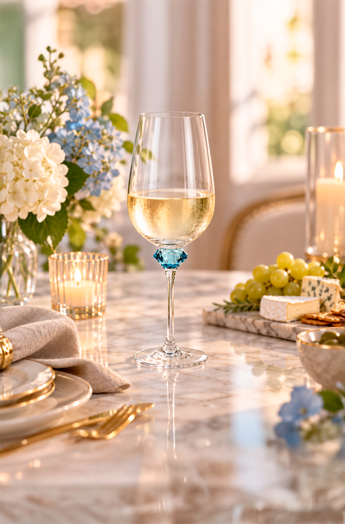Conjunto de Taça de Vinho Branco Azul em Vidro 510ml 6 Peças