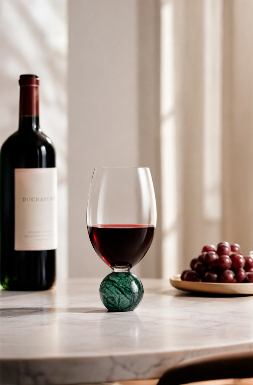 Conjunto de Taças de Vinho com Base de Mármore Verde 520ml 2 Peças