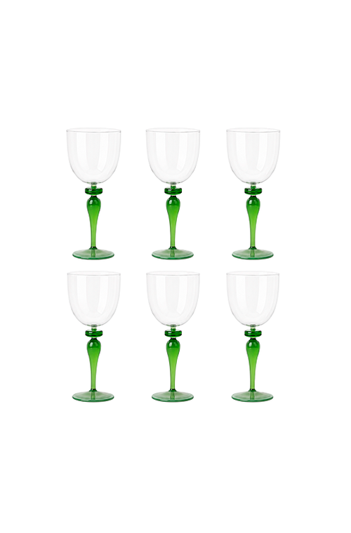 Conjunto de Taças com Base Verde em Vidro 230ml 6 Peças
