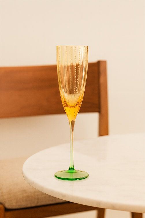 Taça de Champanhe Meg Amarelo com Base Verde 220ml