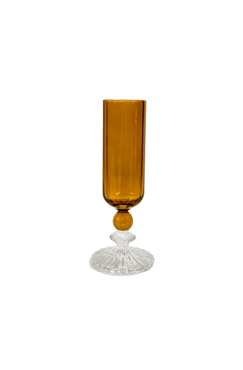 Taça de Champanhe Canelada Âmbar em Vidro 200ml