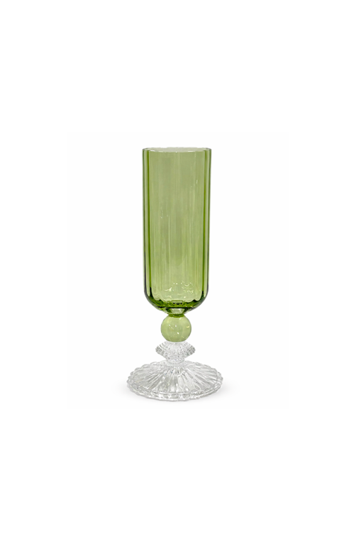 Taça de Champanhe Canelada Verde em Vidro 200ml