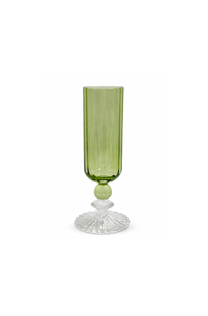 Taça de Champanhe Canelada Verde em Vidro 200ml