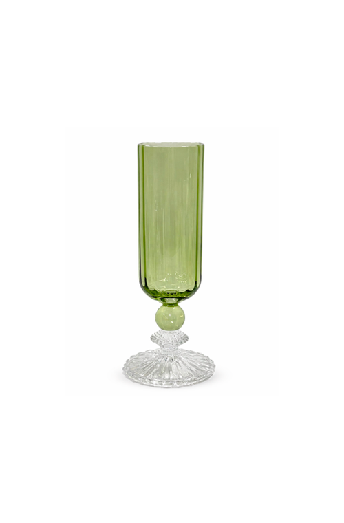 Taça de Champanhe Canelada Verde em Vidro 200ml