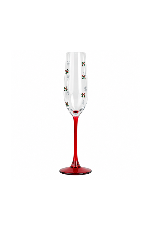 Taça de Champanhe Natalino com Laço Vermelho em Vidro 190ml